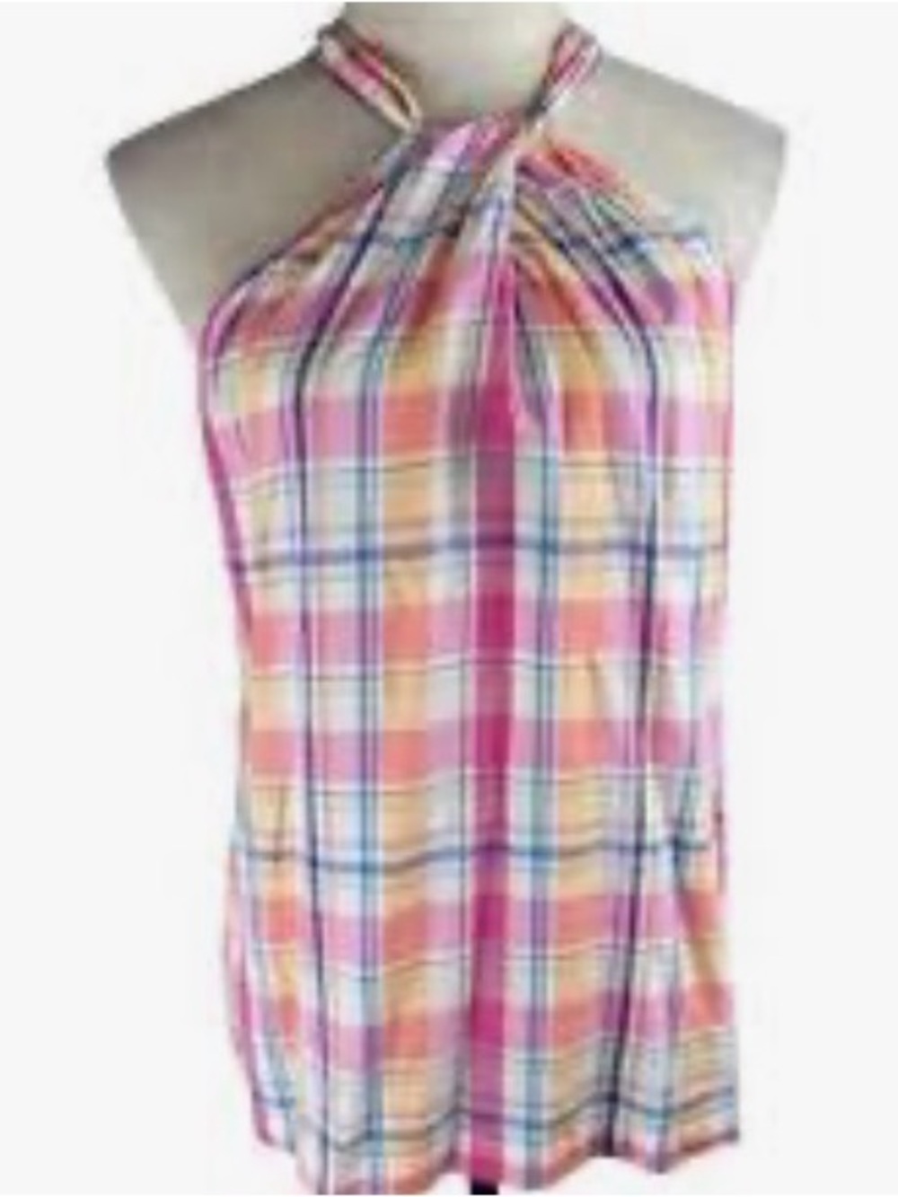 Tommy Bahama Pink Orange Plaid Sleeveless Top